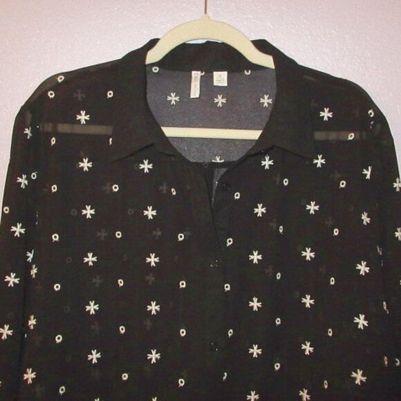 Vintage Y2K Sheer Mesh Embroidered Tunic Top Size XL Button Up Ruffle Whimsigoth - Picture 3 of 14